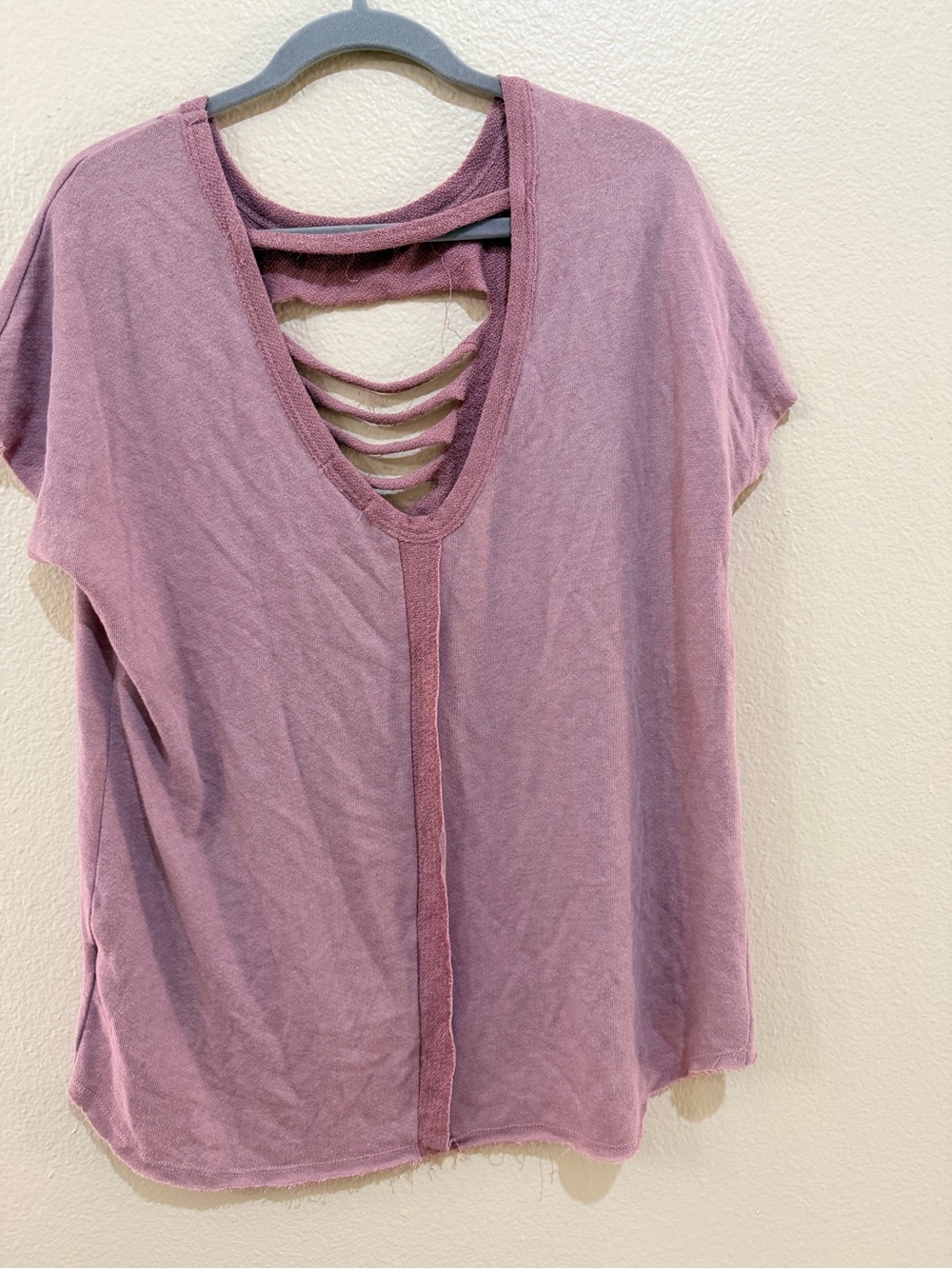 NU LABEL dusty rose  Shredded Back Distressed Top Size S